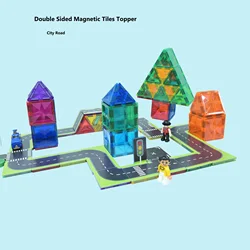 45PCS Double-sided Magnetic tile Road Toppers Set Kids Building Blocks Toddles Learning Educational Magnetic blocks for children