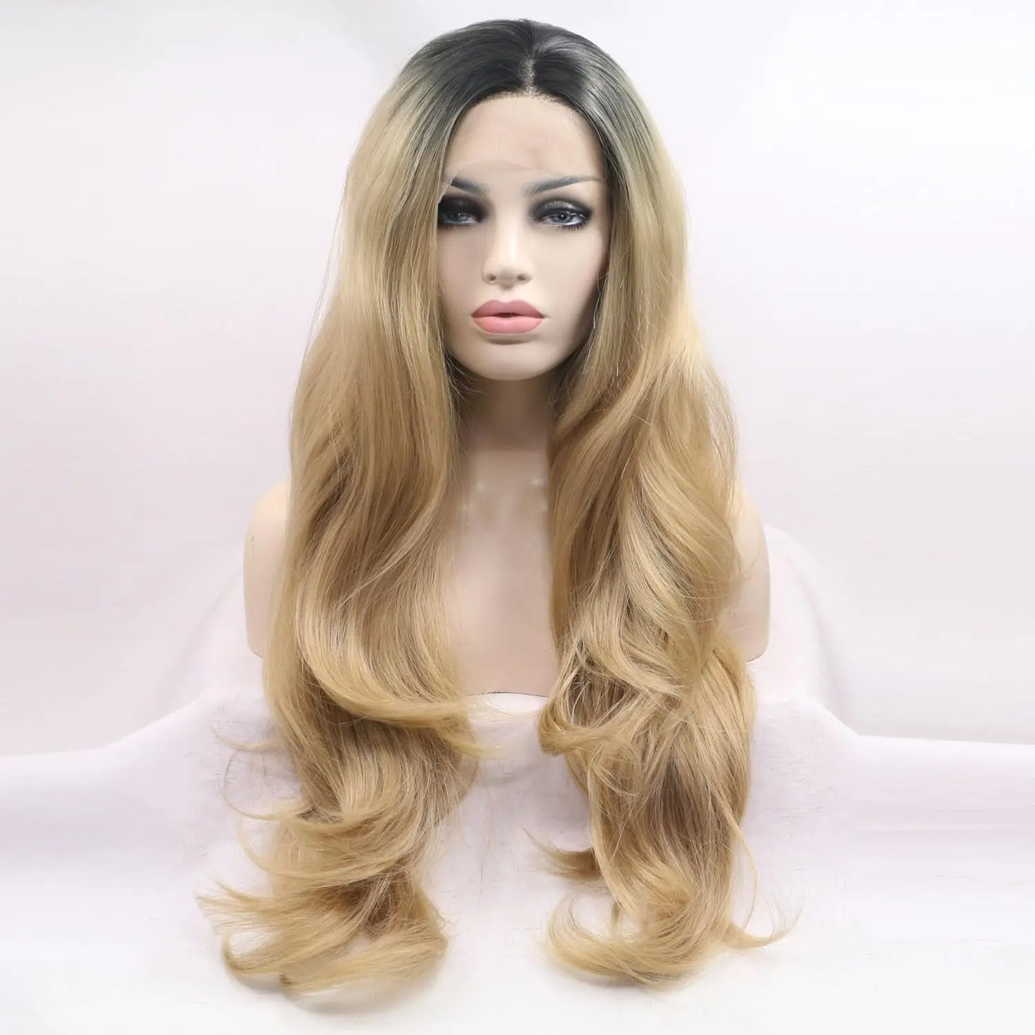 

Sylvia Wigs Synthetic Blonde Lace Front Wigs With Dark Roots Heat Resistant Fiber Long Wavy Wigs