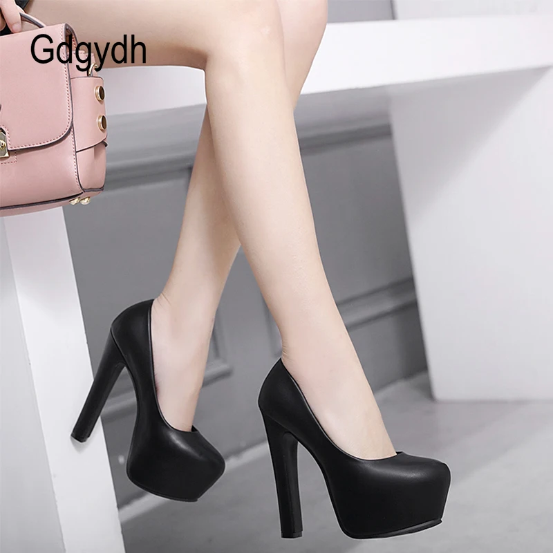 Gdgydh Womens Platform High Heels Shoes Slip On Stilettos Heel Leather PU Round Toe Black and White Classic Party Footwear