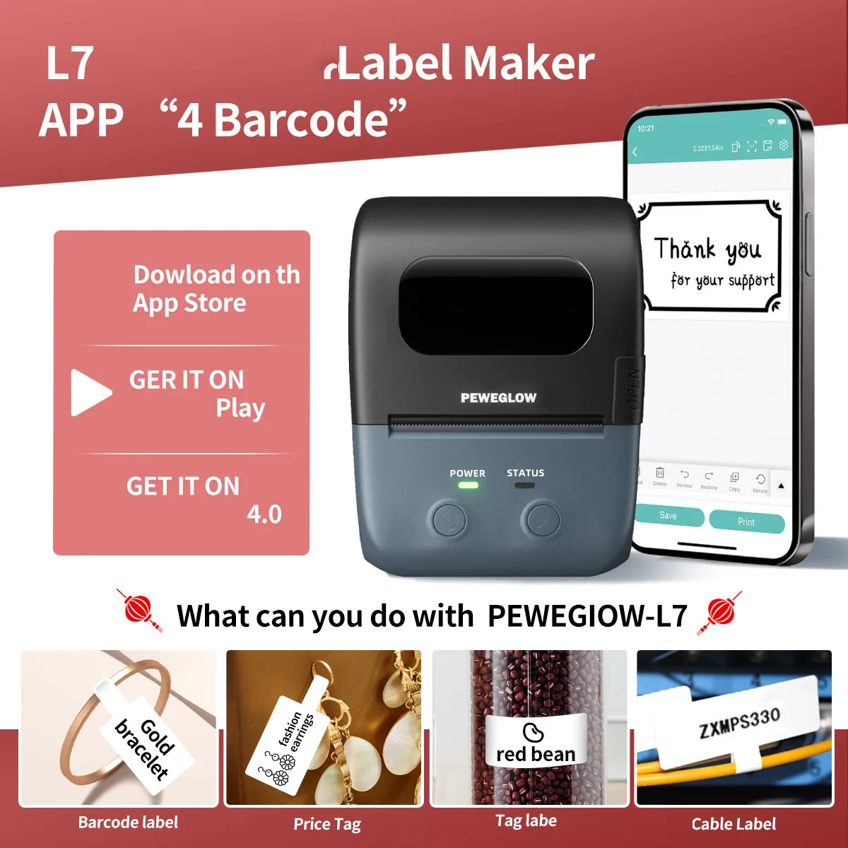 Stampante termica Stampante per etichette portatile Mini stampante per adesivi wireless con taglierina Produttore di etichette per prezzi con nome di codice a barre fai-da-te