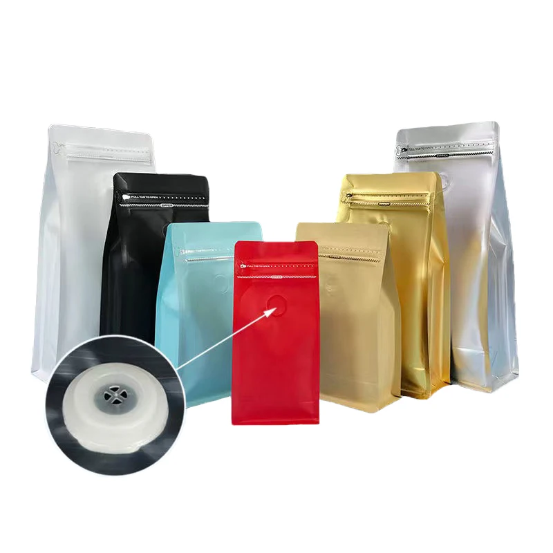 50Pcs Multiple Specifications Eight Sides Sealing Aluminum Foil Air Valve Flank Zipper Coffee Bean Or Food Bag