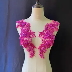 Hot pink Rhinestone Florals Applique Heavy Bead Crafted Rhinestone Applique For Bridal For Couture Dance Costume