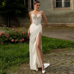 Weilinsha Chic Sheath Sequined Wedding Dress for Brides Sexy Spaghetti Straps V-Neck Side Slit Bridal Gown Vestido Novia 2023