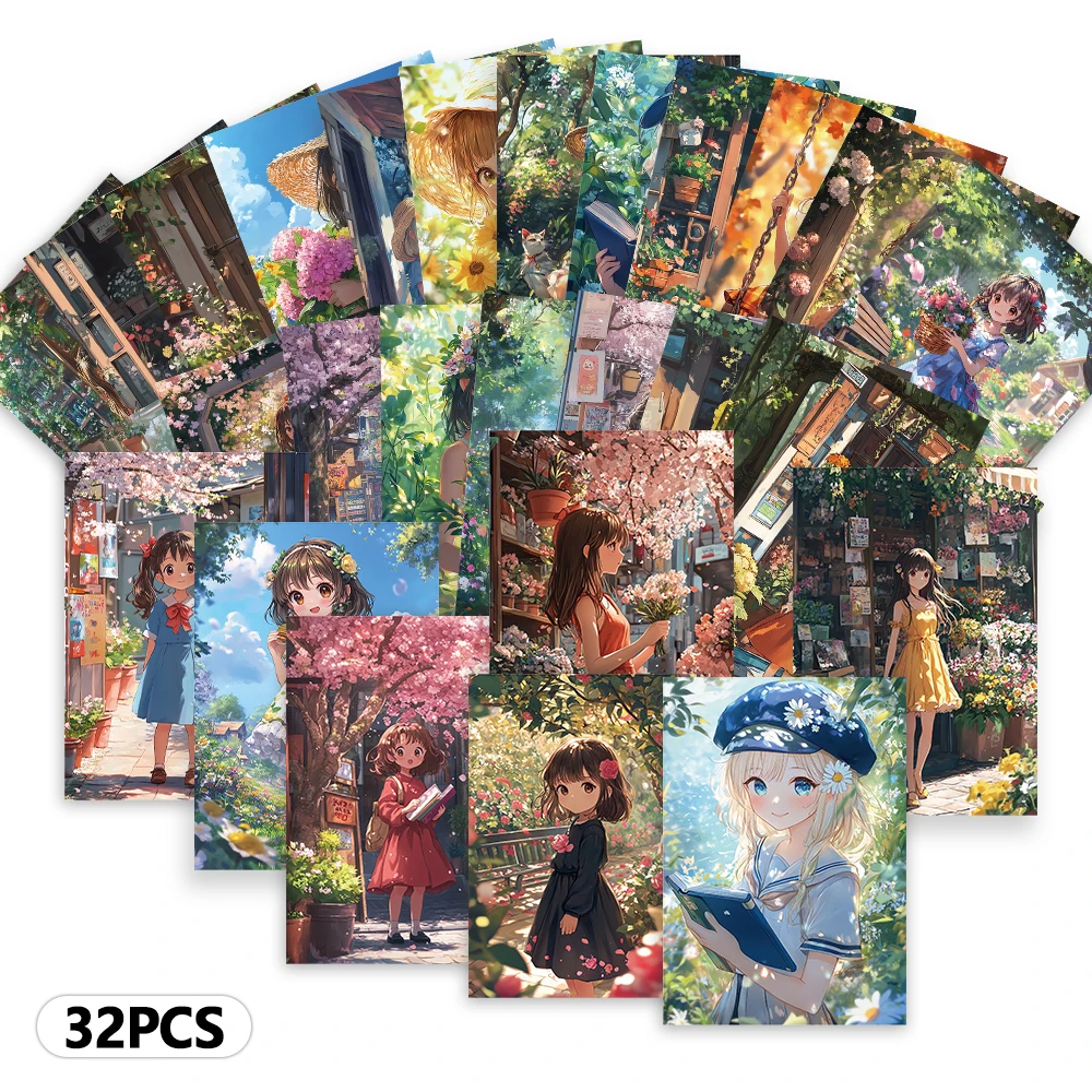 32 Stück, Postkarten für Sommermädchen, Mori-Heilungsstil, kleiner frischer Aquarellstil, Postkarten, Feiertagskarten, Sammlerstücke