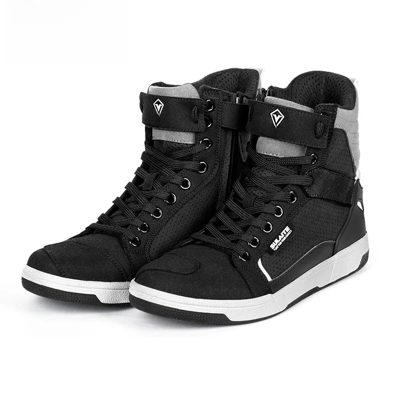 Heren Motorlaarzen Ademend Anti-val Rider Road Racing Casual Schoenen Laarzen Versnellingspook Rubberen Zool Reflecterende Motorschoenen - afbeelding 2