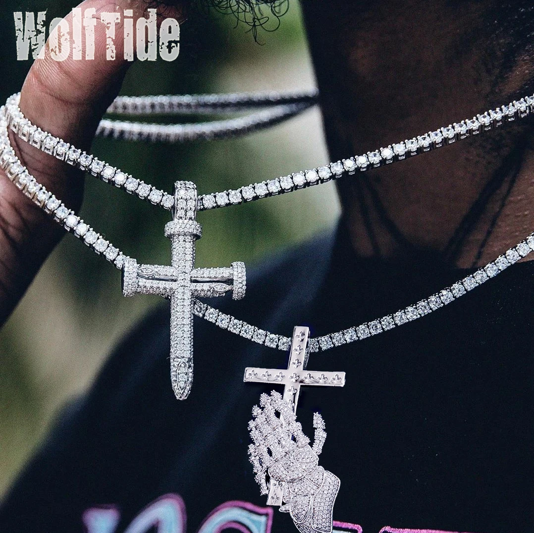 

New Christian Prayer Cross Pendant Necklace for Men and Women Snake Anchor Charms Iced Out Cubic Zirconia Hip Hop Rapper Jewelry