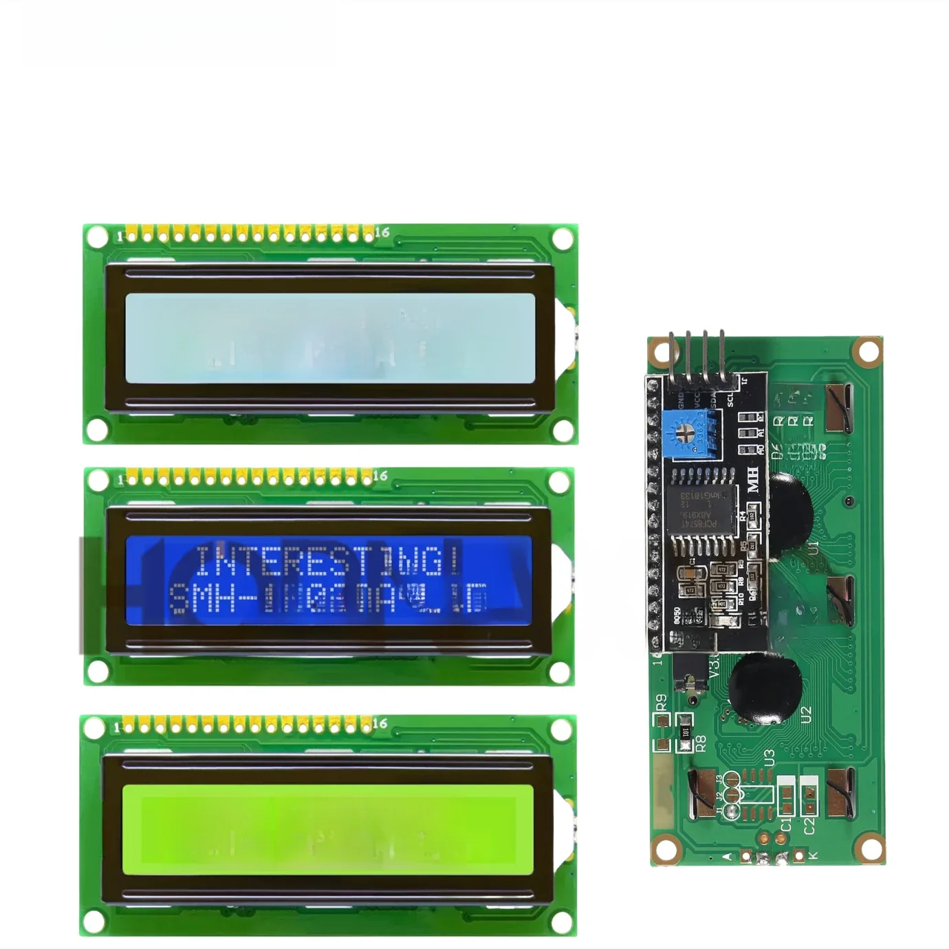 Moduł LCD1602+I2C z niebieskim / żółto-zielonym ekranem, wyświetlacz LCD 16x2 znaków, interfejs PCF8574T PCF8574 IIC I2C, 5V — zdjęcie 2