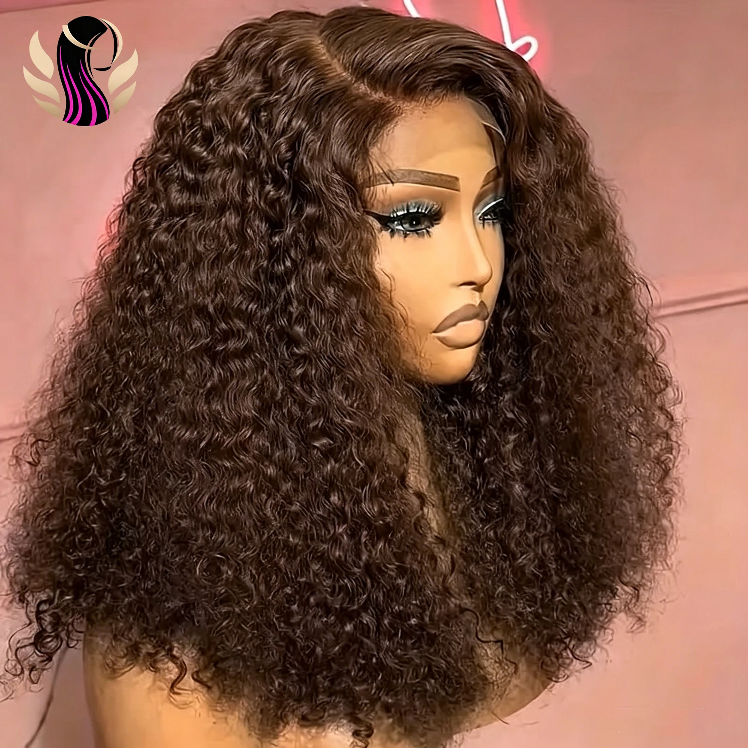 Chocolate Brown Bob Wig Human Hair 13x4 Deep Wave Lace Front Wigs Human Hair 220% Density Short Bob Wigs Deep Curly Pre Plucked 4# Colored Wigs For Women