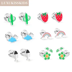 LUXUKISSKIDS Cute Rainbow Stud Earrings for Child/Girls Push-back Stainless Steel Anti-allergy Ear Piercing Daily Wear Jewelry