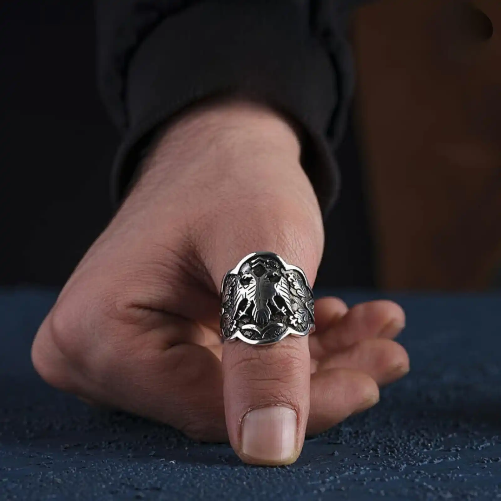 Silver Double Eagle Ring - Adjustable and Stylish Gift Idea - Handmade Jewelry - Gİfts For Him