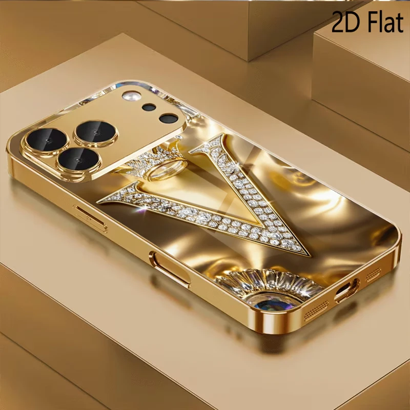 letterV print Patterned tempered glass design for iPhone16 17 Pro Max 15 14 13 12 11 ProMax Phone Case Camera Cover Shockproof H