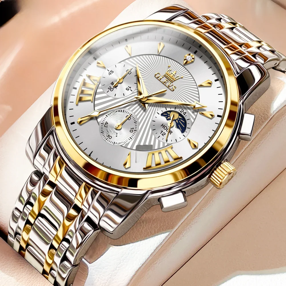 OLEVS Luxus Marke Quarzuhr für Männer Wasserdicht Chronograph männer Armbanduhr Auto Datum Dual Kalender Mond Phase Mann Uhr Neue