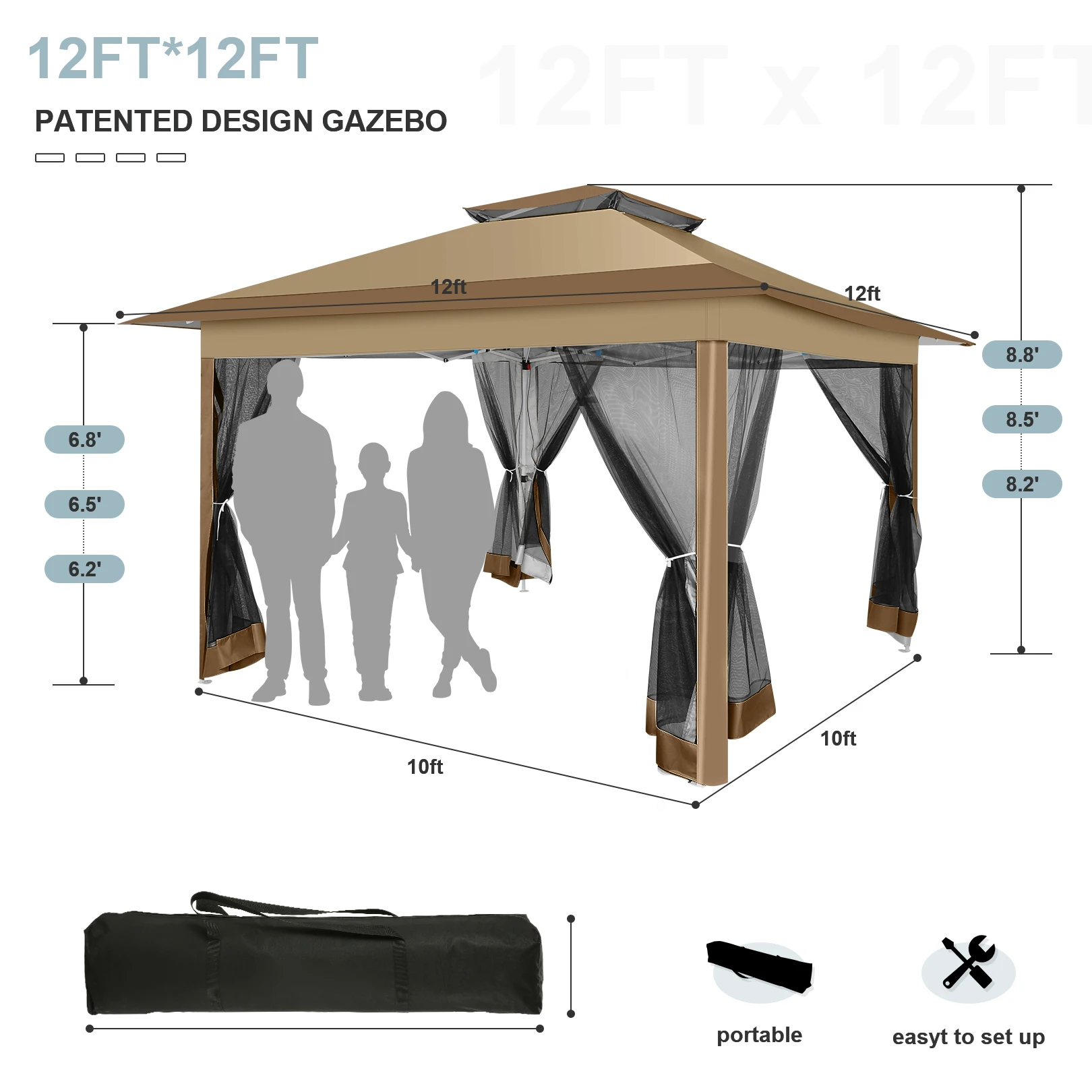 12x12 Pop up Gazebo on Clearance with Mosquito Netting, Outdoor Canopy Tent with Portable Bag,Patio Gazebo for Garden,Party,Camp