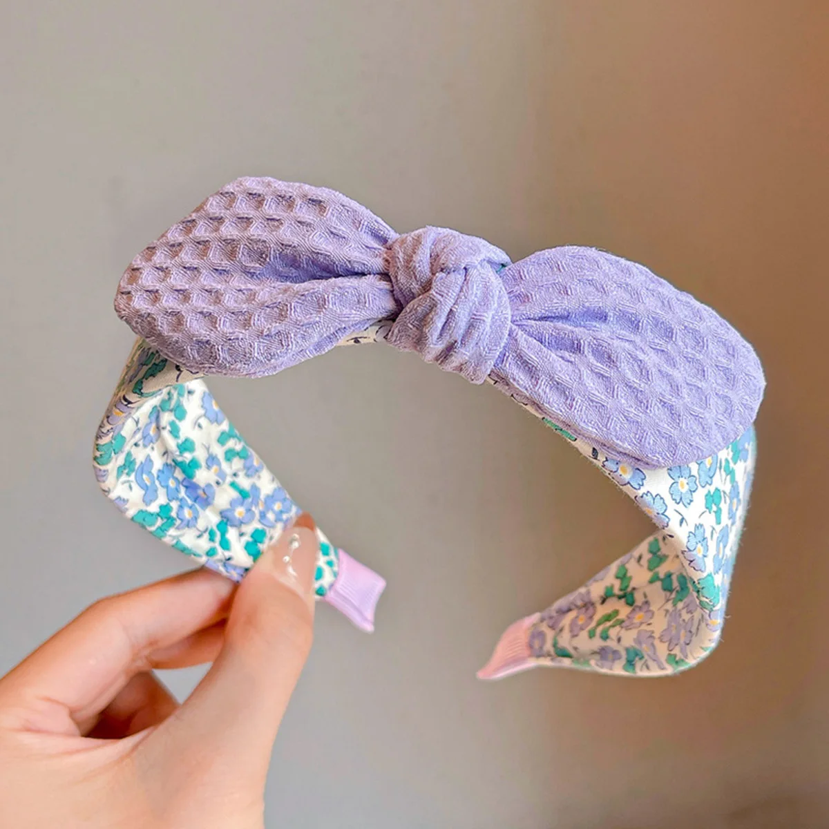 Pastel Floral Bunny Ear Headband Soft Waffle Fabric Bow Decor Hair Band Sweet Girly Makeup Washing Face Hair Gift For Girls