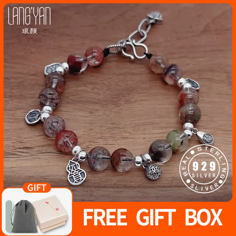 

Langyan Chinese Style Ghost Quartz Beads Bracelet Handmade Original Design with 925 Sterling Silver Small Charms SL172