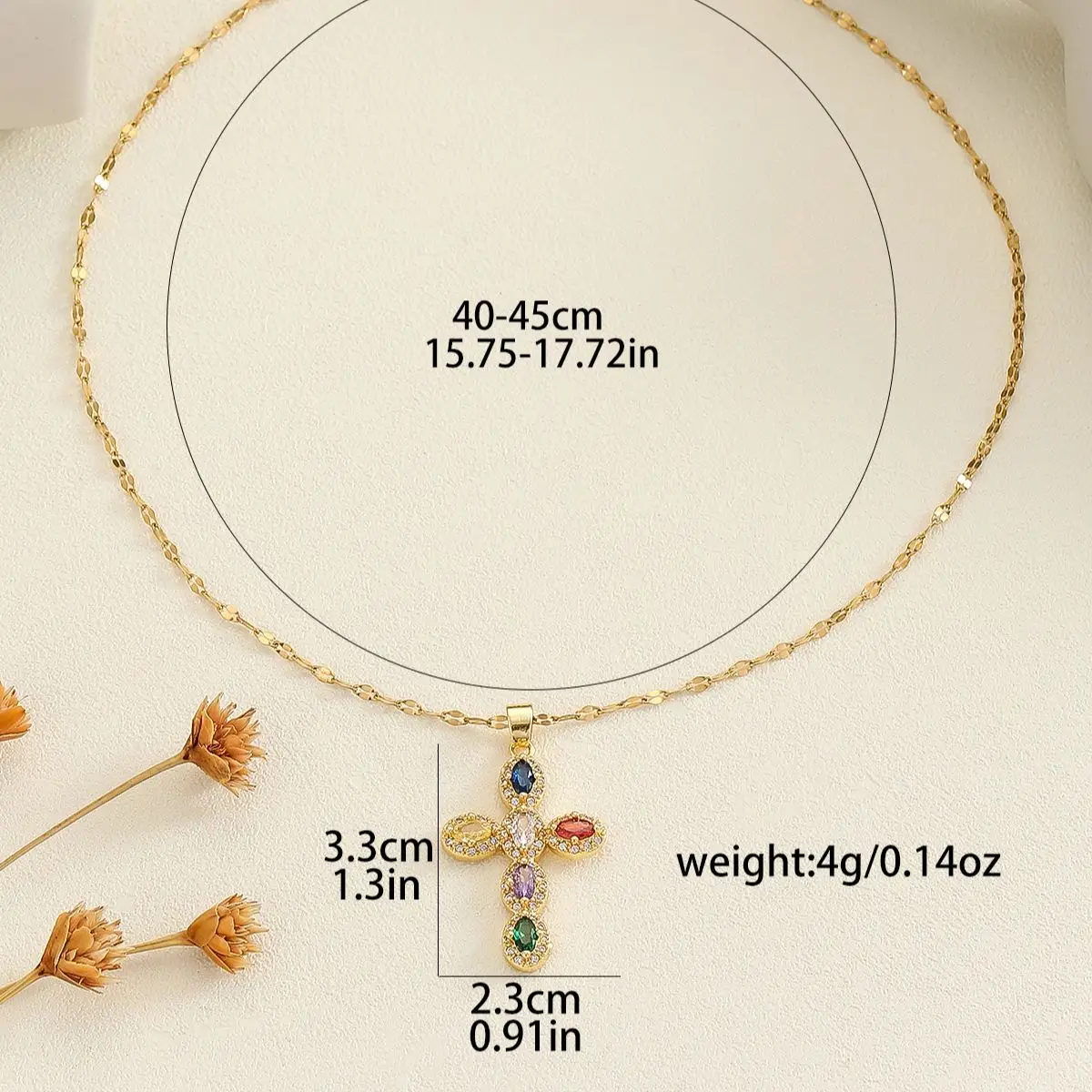 Fashion Personality 1 Piece Necklace Elegant Women\'s Micro Inlaid Colorful Round Zircon Cross Necklace