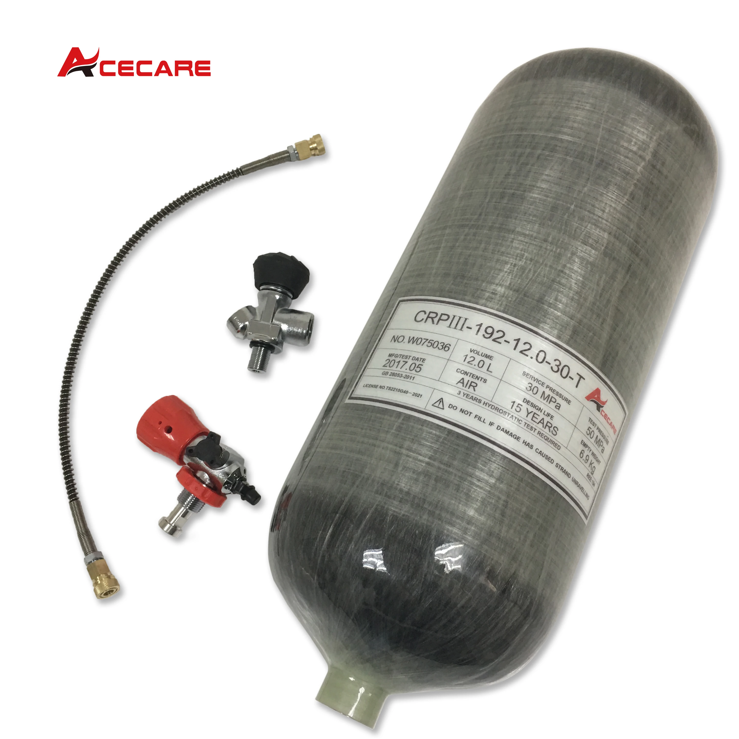 ACECARE 12L CE Carbon Fiber Tank Scuba Gas Cylinder 300Bar 4500Psi With Small Gauge Valve And Filing Station For Diving