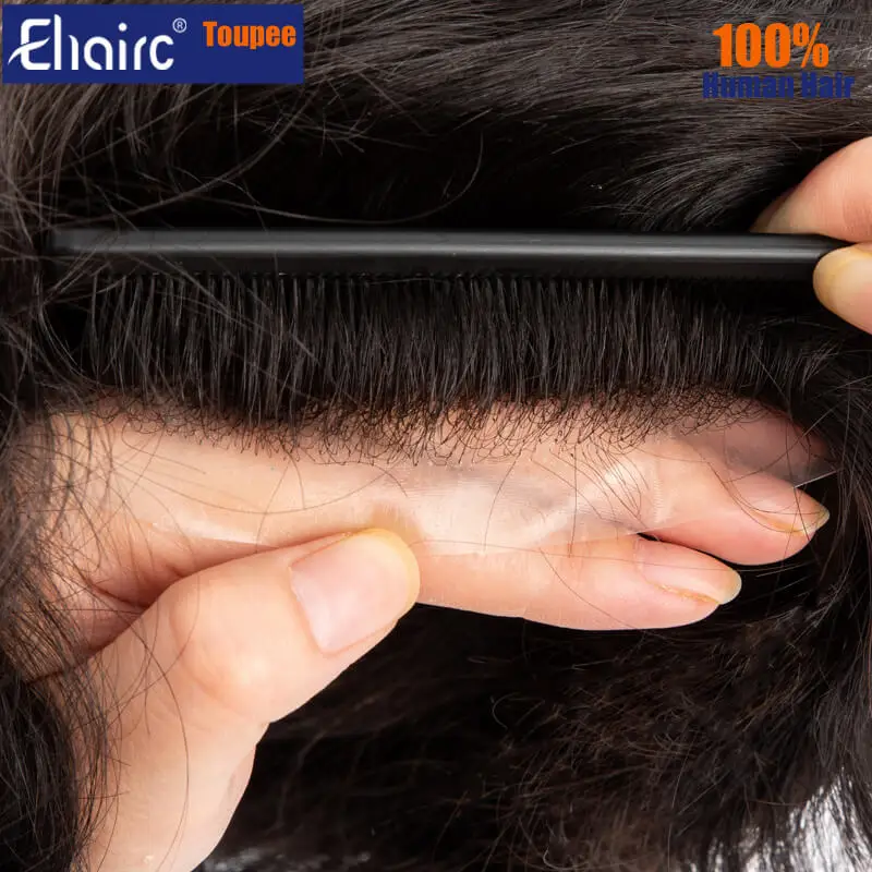 Toupee natural do cabelo humano para homens, camadas duplas, prótese masculina do cabelo, cabelo do plutônio do laço, peruca respirável, Austrália Venda