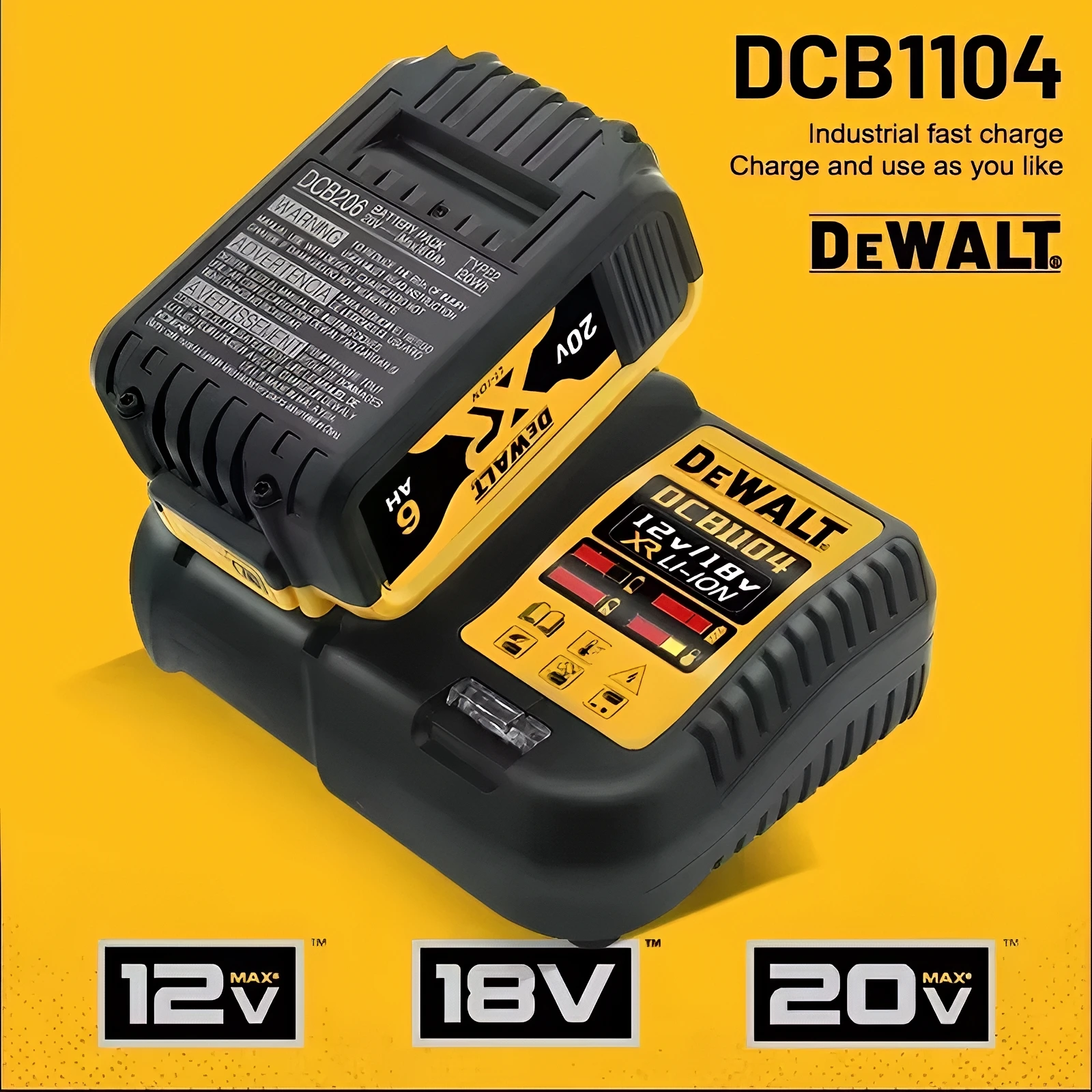 

For DCB206 Dewalt 20V 6.0Ah Max XR Lithium Ion Battery High Capacity Rechargeable Replacement for Cordless Power Tools Set