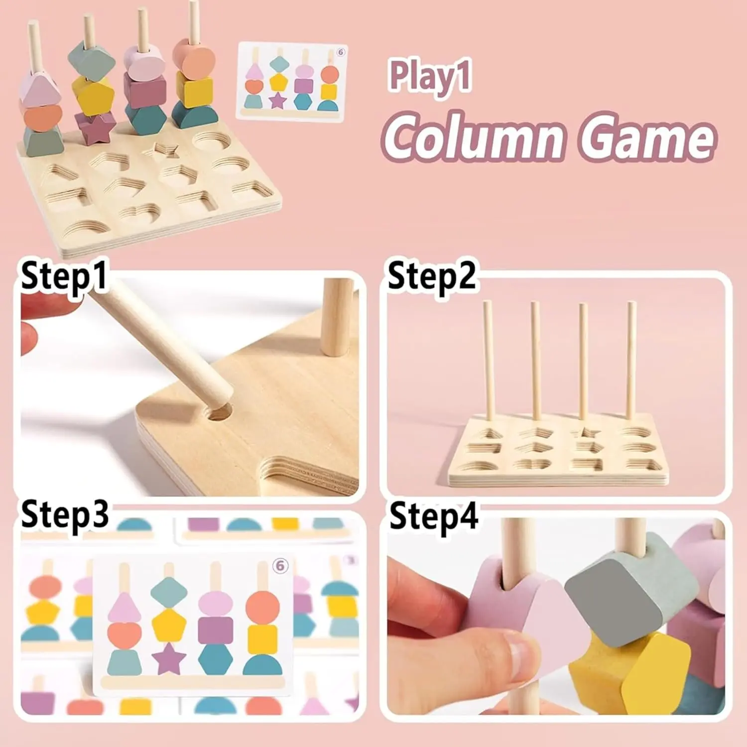 Montessori Wooden Toys Color Shape Matching Puzzle Toy Beaded Threading Rope Game Fine Motor Early Educational Toy Gift for Kids