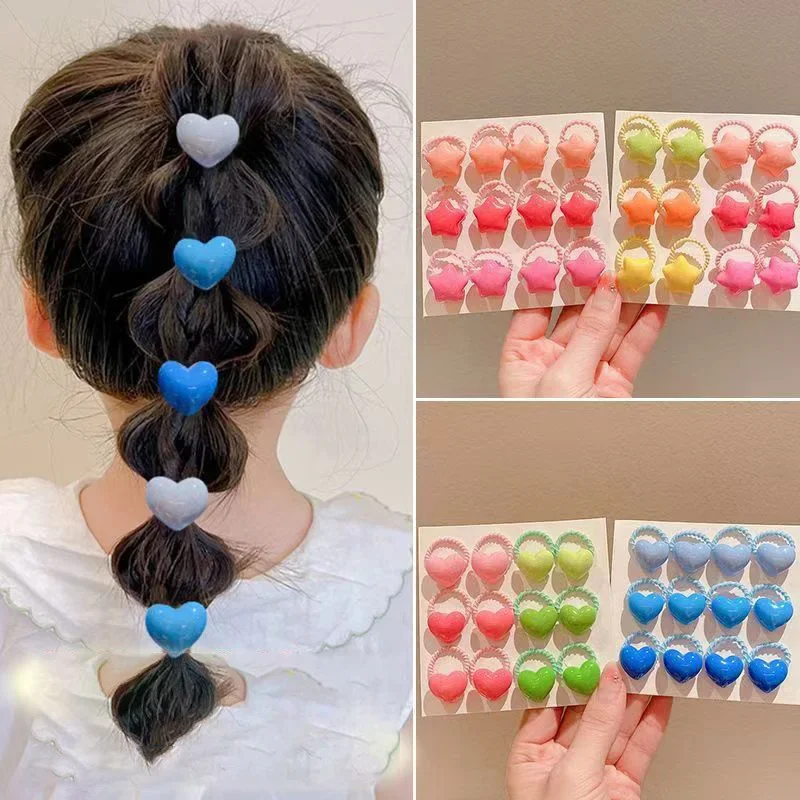 12 pièces belles bandes de cheveux élastiques en forme de coeur de couleur bonbon pour filles accessoires de cheveux de princesse attaches de cheveux pour enfants chapeaux de bébé