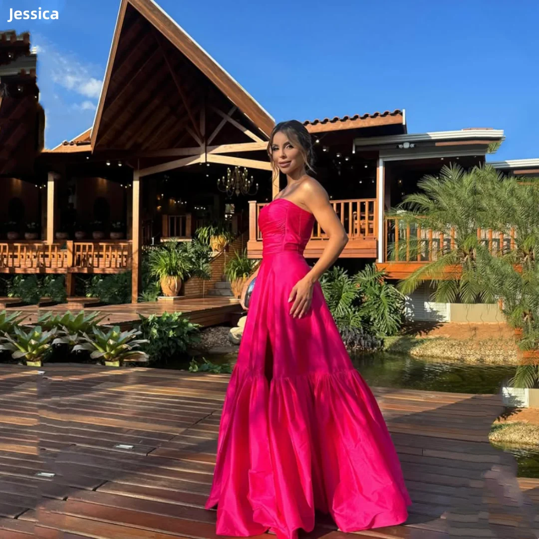

Jessica Hot Pink Evening Dresses Off-the-shoulder Taffeta Prom Dresses A-Shape Wedding Party Dresses Customized