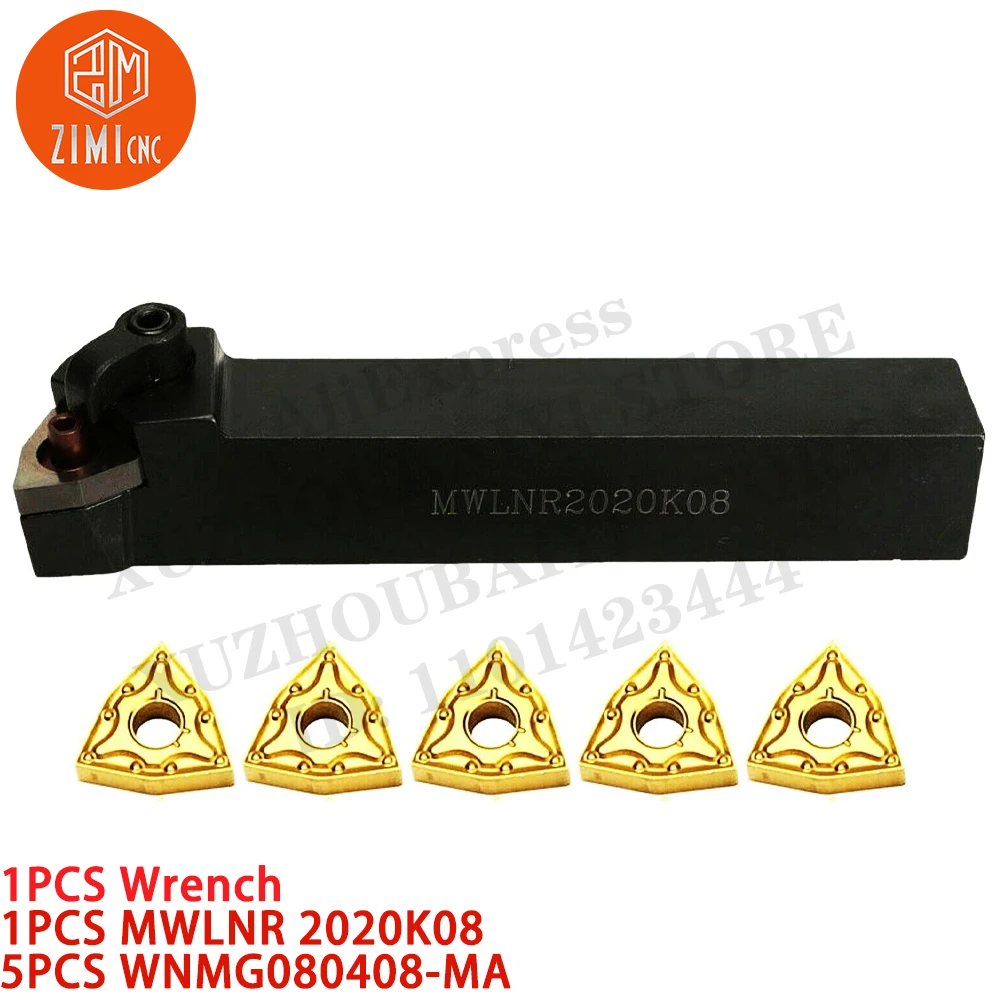 1PCS MWLNR 2020K08 Turning Tool Holder + 5PCS WNMG080408-MA Turning Inserts Carbide Inserts metal lathe CNC tools cutting tools