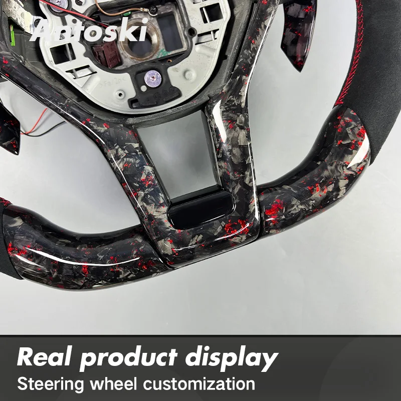 For Mercedes-Benz W204 W205 AMG 2013-2018 Black Suede Real Forged Carbon Fiber Sports Steering Wheel with Smart LED Display view 5