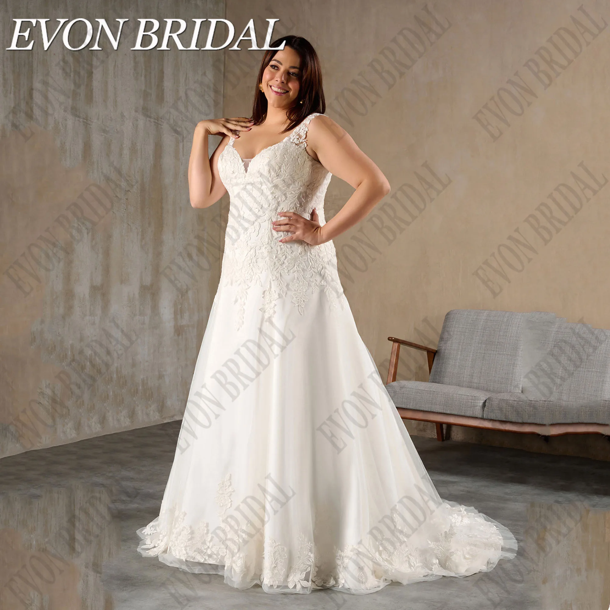 EVON BRIDAL Personalizado Plus Size Vestido De Noiva Mulheres Sereia Applique Sem Mangas Noiva Vestidos Espartilho Back Robe De Mariée 2025EVON BRIDAL Personalizado Plus Size Vestido de Noiva Mulheres Sereia Applique V