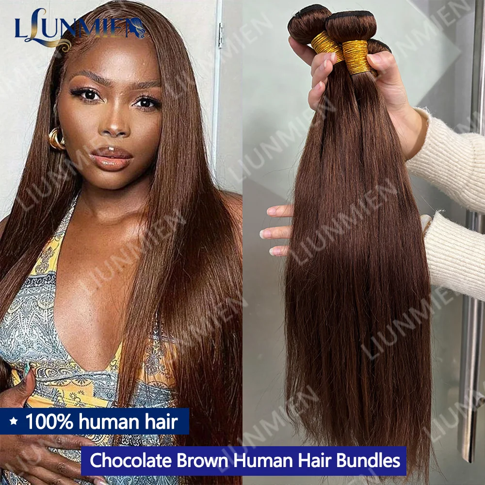 Meche Cheveux à Tresser,Brun Chocolat,Tissage Cheveux Humains, Remy Bundles Human Hair Extensions Cheveux,Tissage Marron