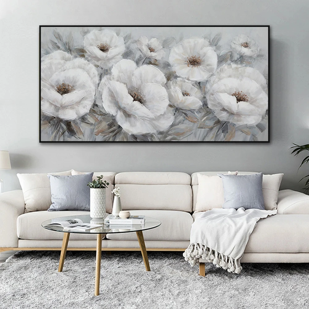 

Modern Abstract Art White Flower Painting on Canvas,Posters and Prints Wall Art Pictures for Living Room Home Decor No Framed