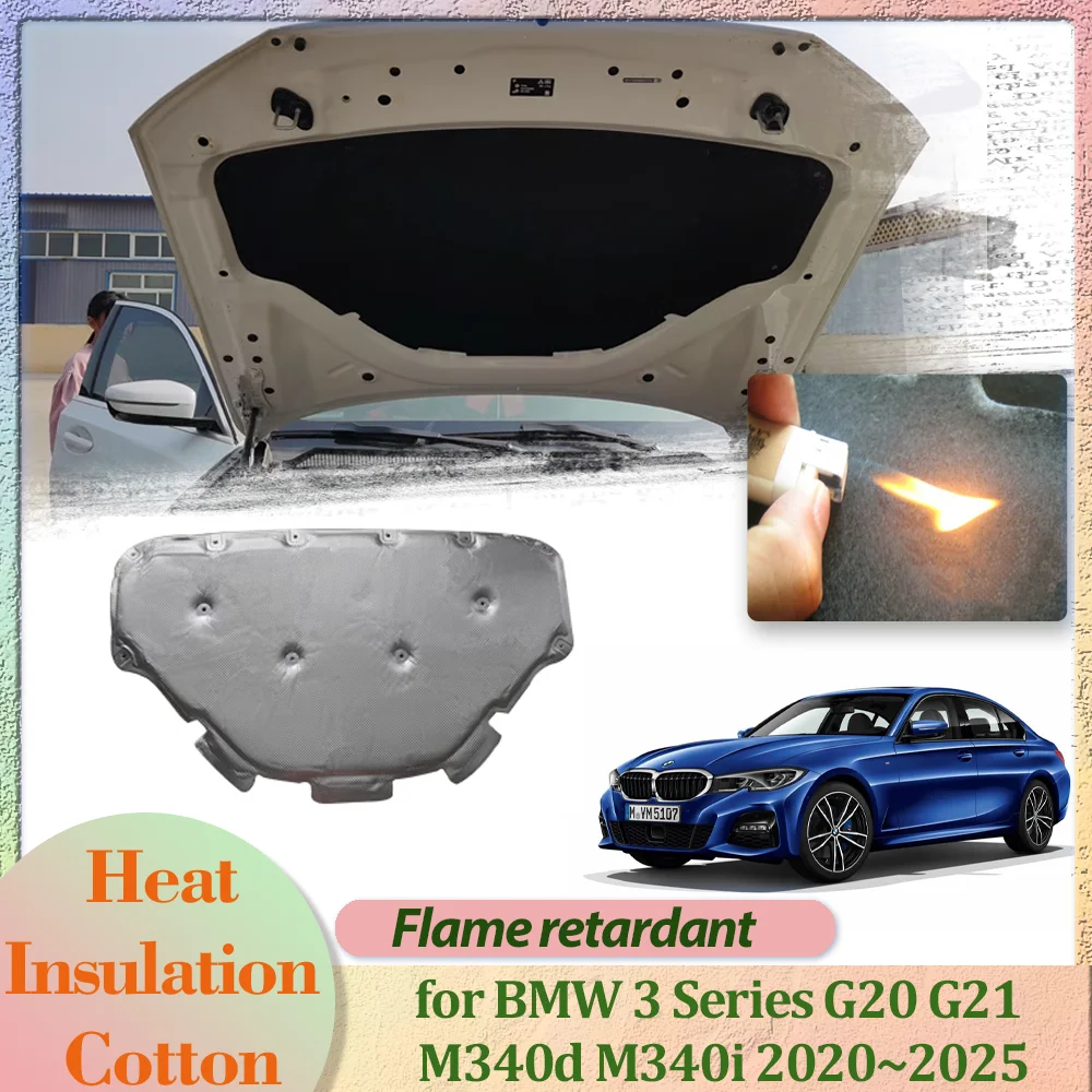 

Car Hood Engine Cover for BMW 3 Series G20 G21 M340d M340i 2020~2025 Insulation Liner Cotton Soundproof Pad Heat Mat Accessories