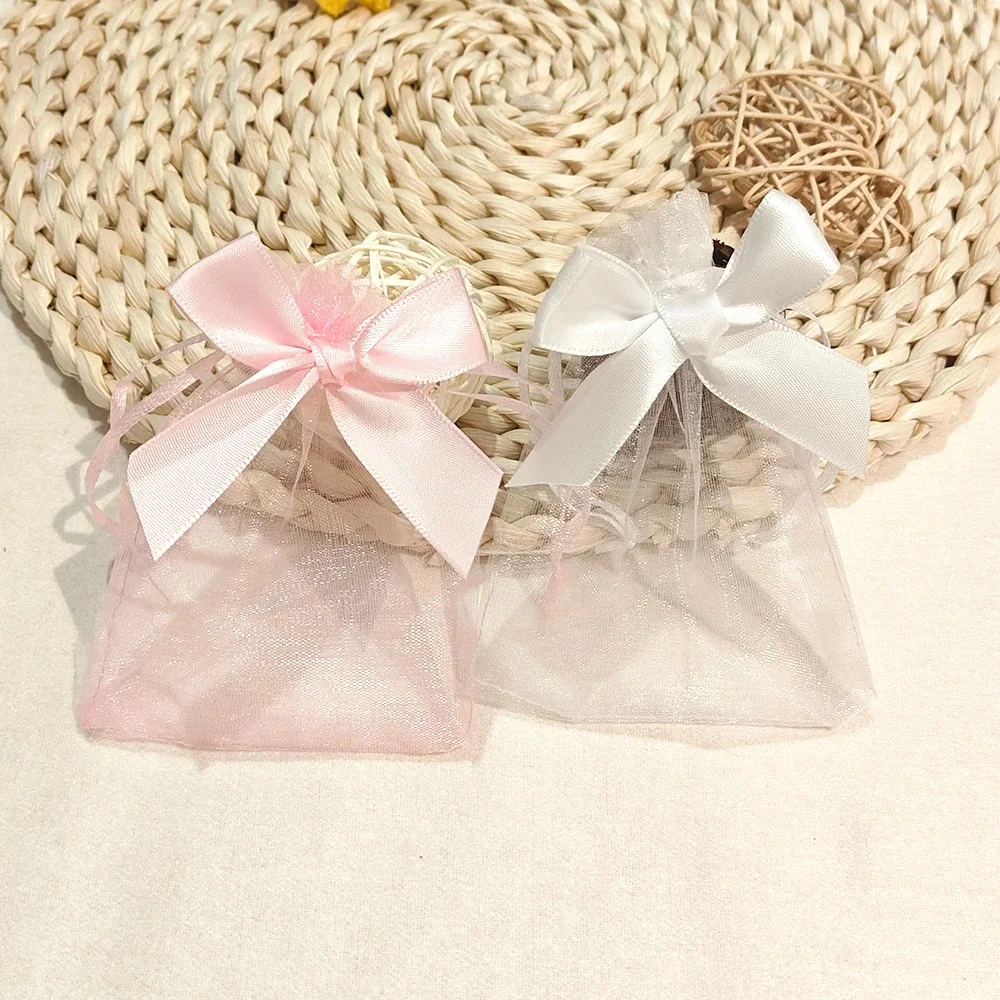 10/20szt Bowknot Jewelry Bags Organza Gift Bag 9x12 10x15 Wedding Party Jewelry Candy Drawstring Packaging Pouch Gift Bag — zdjęcie 2