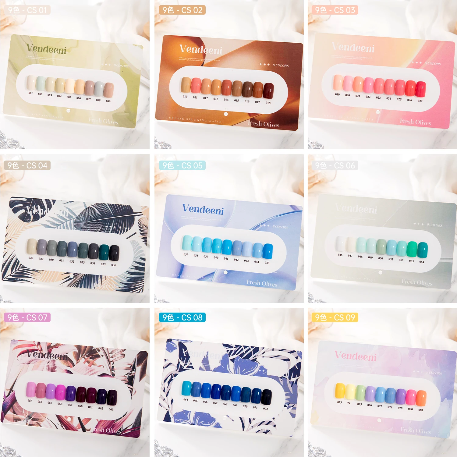 

Vendeeni New Trend 9colors Gel Nail Polish Set Box ODM Custom Private Design TPO HEMA FREE Solid colorNail Gel Polish Collection