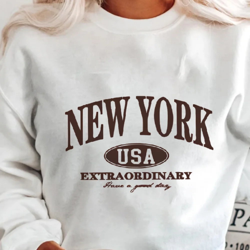 

Толстовка New York USA в стиле ретро с городским рисунком, крутая уличная одежда, повседневная свободная одежда с длинными рукавами, удобная расслабляющая тканевая одежда, топы