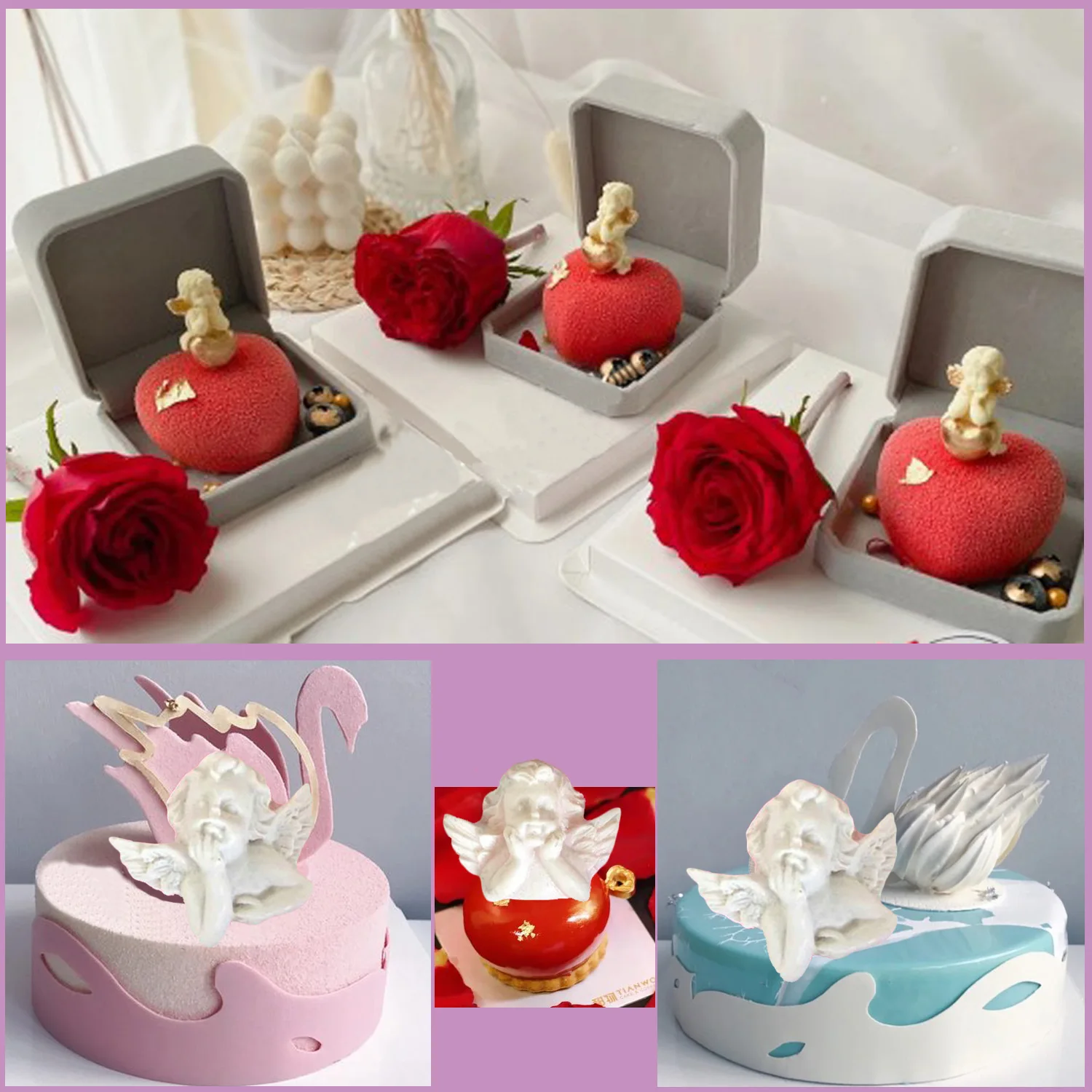 Cupid Little Angel Silicone Molds Fondant Cake Decorating Tools Cake Border Molds Chocolate Candy Dessert Kitchen Baking Moulds