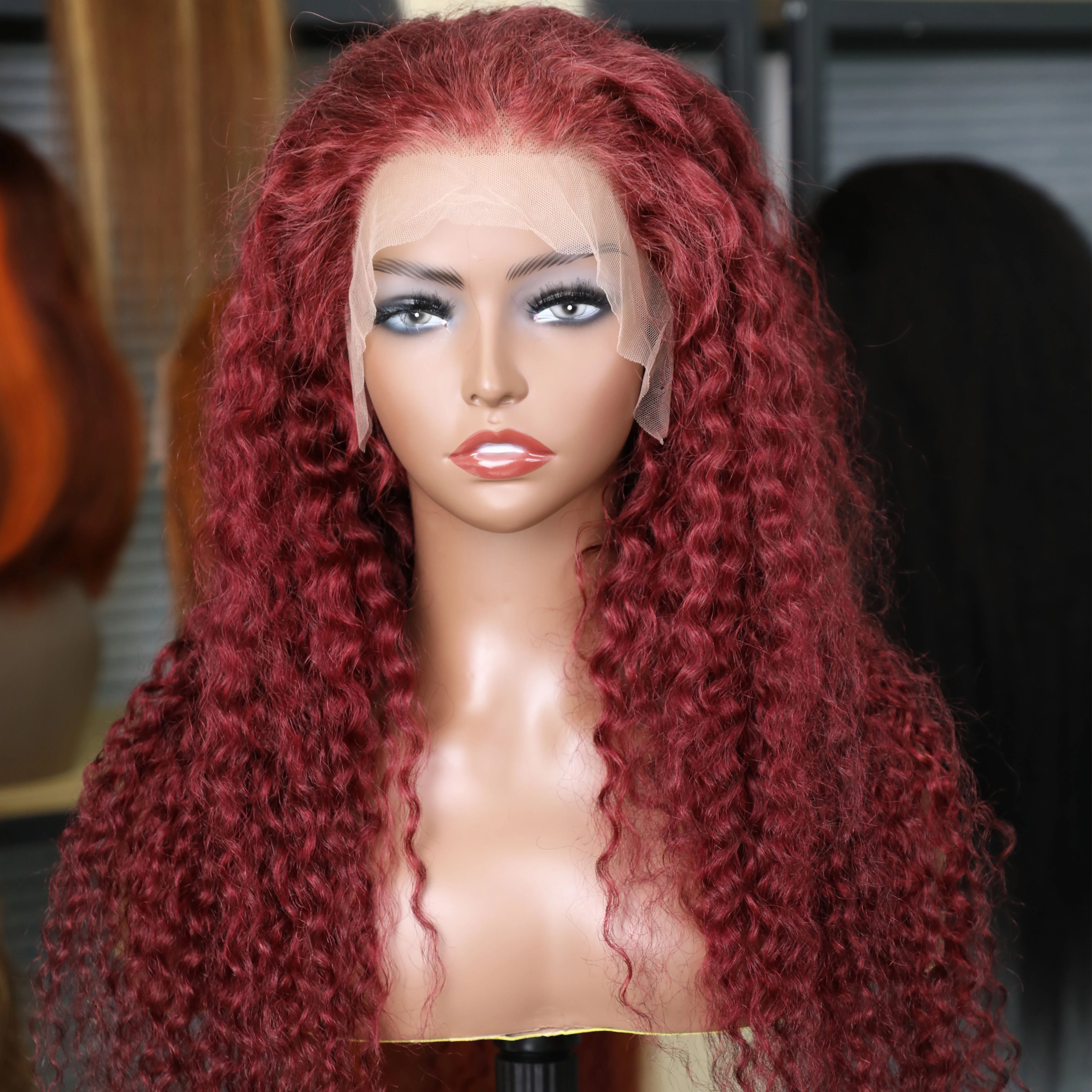 Water Wave Glueless Wig Human Hair Brazilian 99J Red Colored 13x4 13x6 Lace Front Human Hair Wigs For Women Curly Burgundy