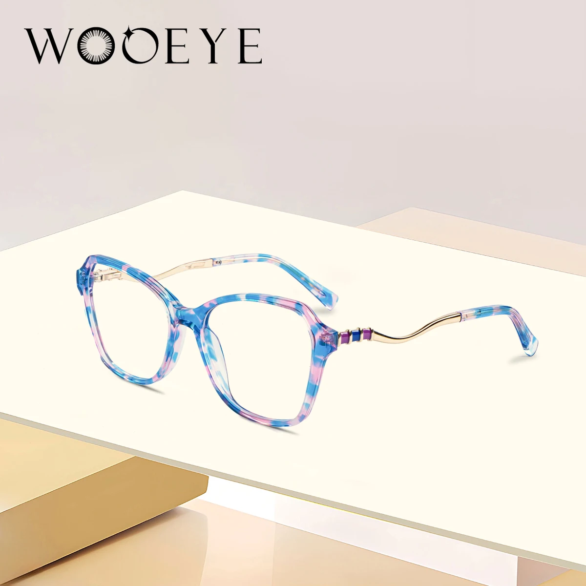 Wooeye fashion eyeglasses frame metal acetate eyeglasses frame can be added in-store lenses customized