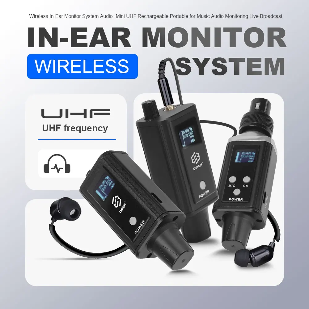 LMBGM A9 Mono Pro Sistema de monitoreo inalámbrico en el oído Mini receptor portátil Alcance UHF164Ft, adecuado para escenario, estudio de grabación