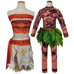 Hot Sale Moana Character Cosplay Tight One-Piece Suits Halloween Maui Tattoo Printed Costume for Adults and Kids