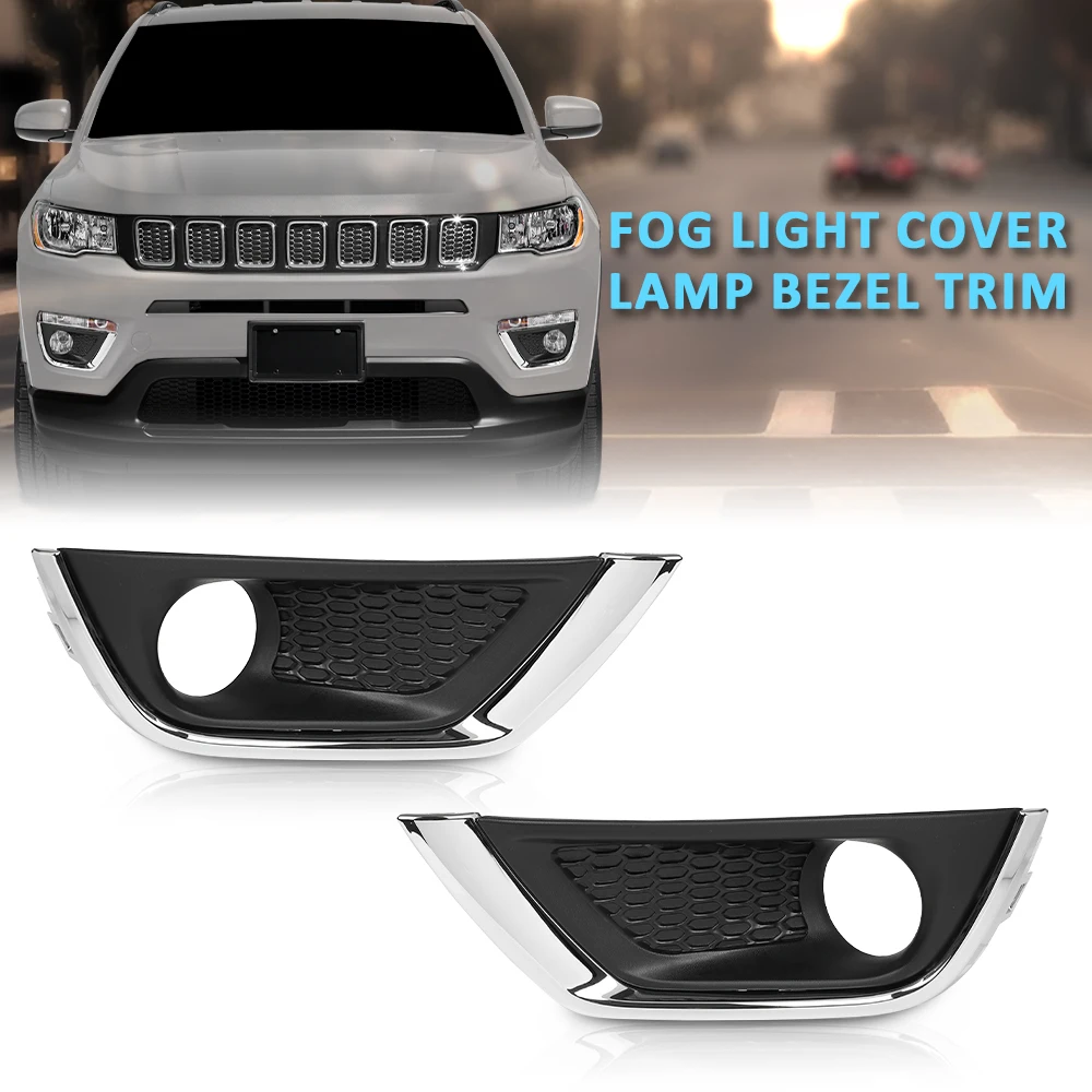 

1 пара передних бамперных противотуманных фар, рамка, хромированная отделка из АБС-пластика, подходит для Jeep Compass 2017-2019, черная пластиковая левая и правая боковая крышка
