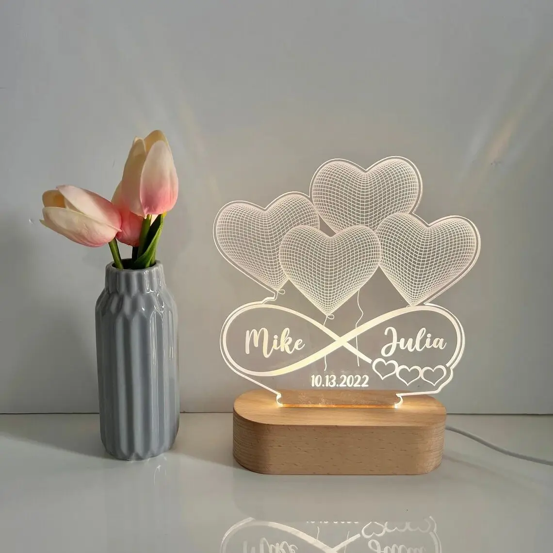 Personalized 3D Illusion LED Lamp Infinity Heart Valentines Gift Light up Sign  Couples gift/ Gift for her Anniversary gift