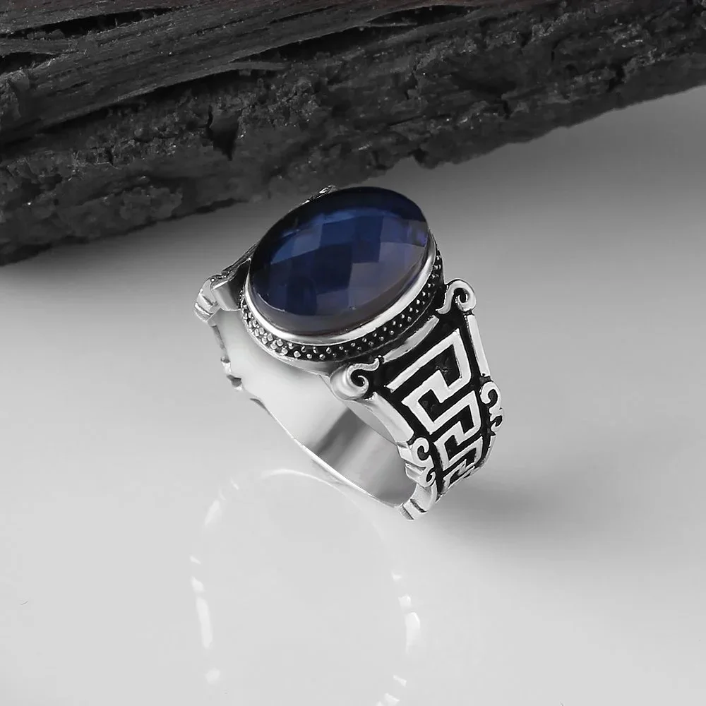 Real 925 Sterling Silver Natural Stone Ring For Men Zircon Agate Gemstone Jewelry Fashion Vintage Gift Male Accessory All Size