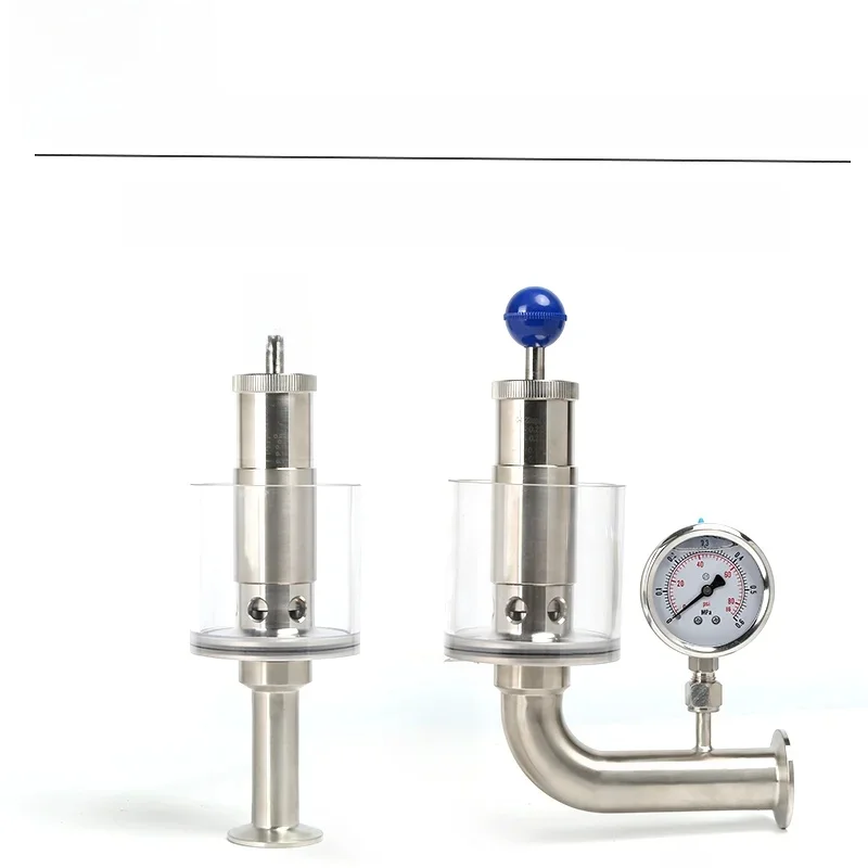 SUS304 1,5" Tri Clamp verstelbare overdrukventiel veiligheidsklep 0,2-2,2 bar sanitair SS304 spanklep met manometer - afbeelding 2