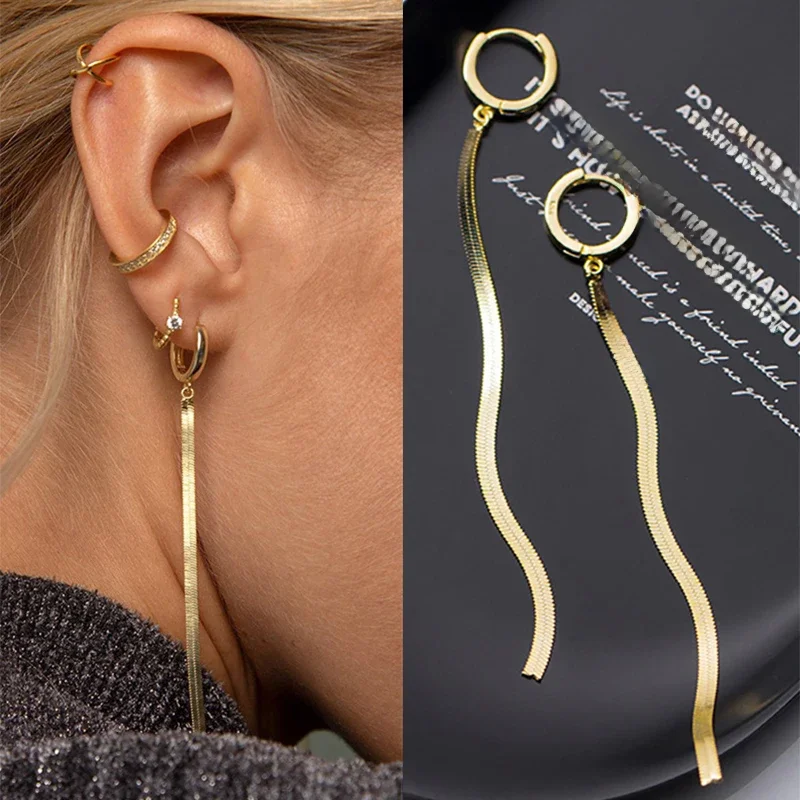 Boucles d'oreilles longues à pampilles pour femmes, en acier inoxydable, couleur or, simples, géométriques, uniques, coréennes, bijoux cadeaux de mariage