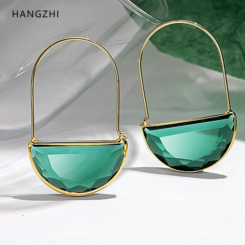 HANGZHI-Brincos Pingente Transparente Exagerado, Cristal, Meio Círculo, Brincos De Argola De Personalidade, Novo, INS, 2022