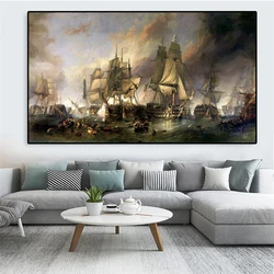 Vintage Oil Painting Poster The Battle of Trafalgar Painting Wall Art Prints Canvas Painting for Gallery Home Living Room Decor