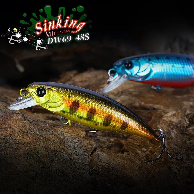 TSURINOYA 48S Mini Sinking Minnow DW69 48mm 3.3g Trout Game Area Fishing Lure River Stream Hard Bait Salmon Fake Fish Baits