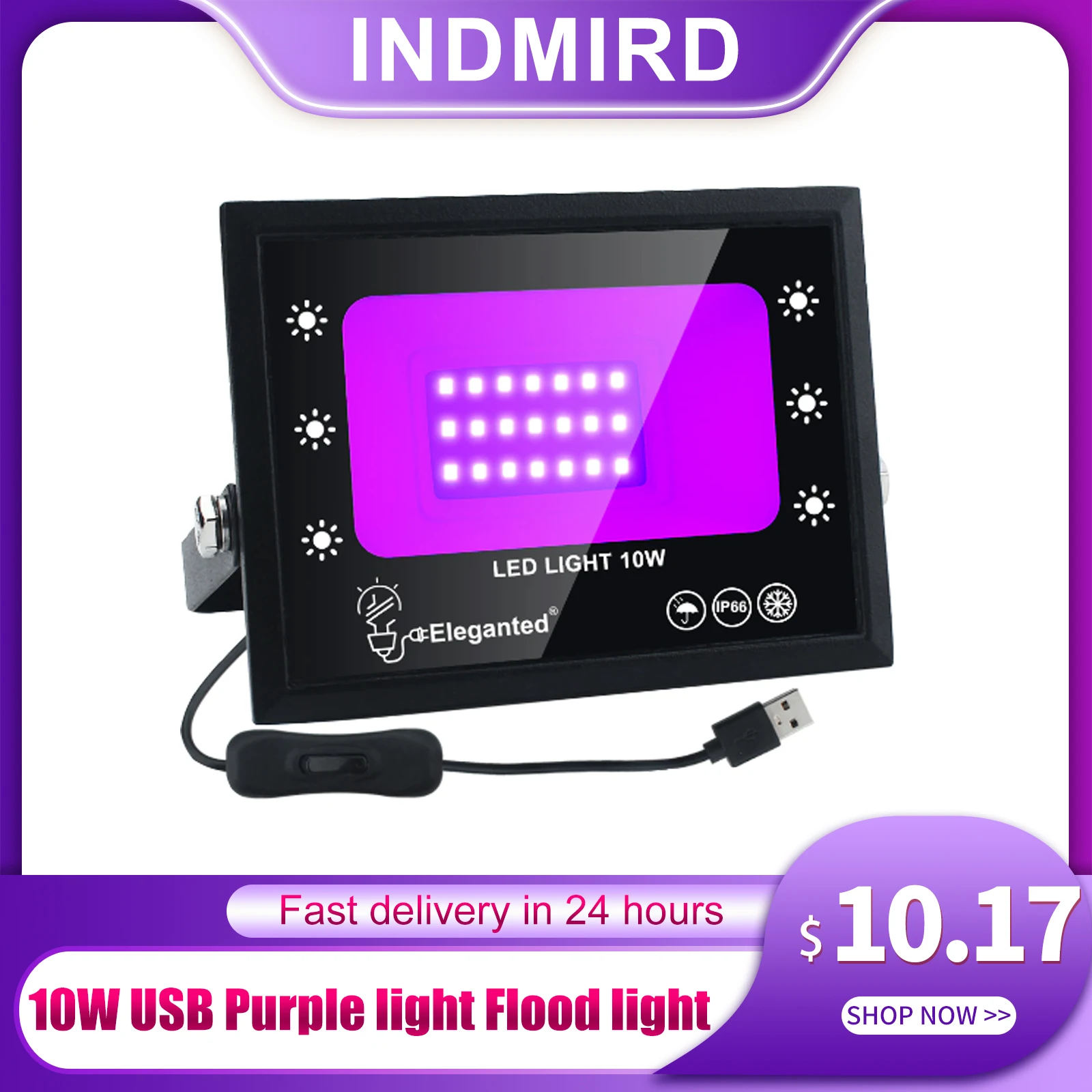 

USB Purple light Flood light 10W High Brightness IP66 Waterproof Outdoor Mini Spotlight Wall Gate Garage Garden Lamp