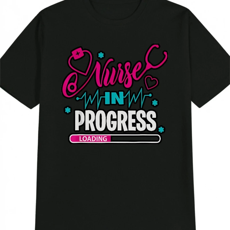 

Men'S Casual Cotton Crew Neck T-Shirt with Nurse Win Progress Loading Design Soft Fabric Everyday Tshirt Playful Graphic Tee Com